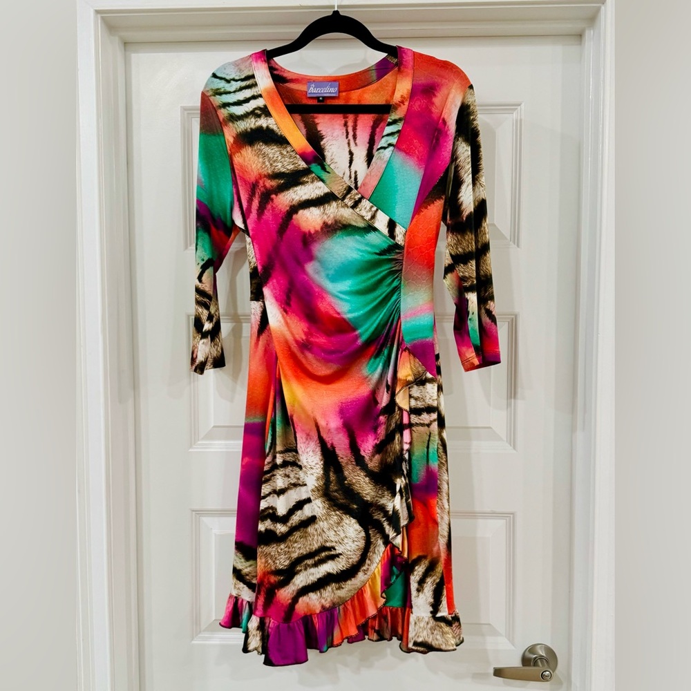 Barcelino ARIANA wrap dress multi color ruffle size medium